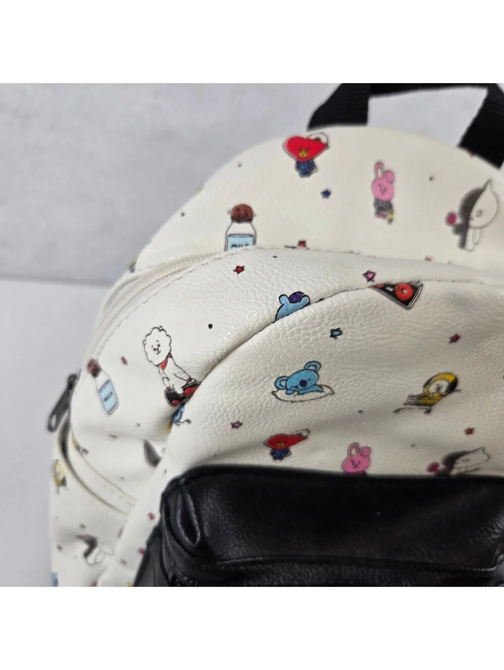 BT21 Mini Backpack White with Character Print and Black Front Pocket